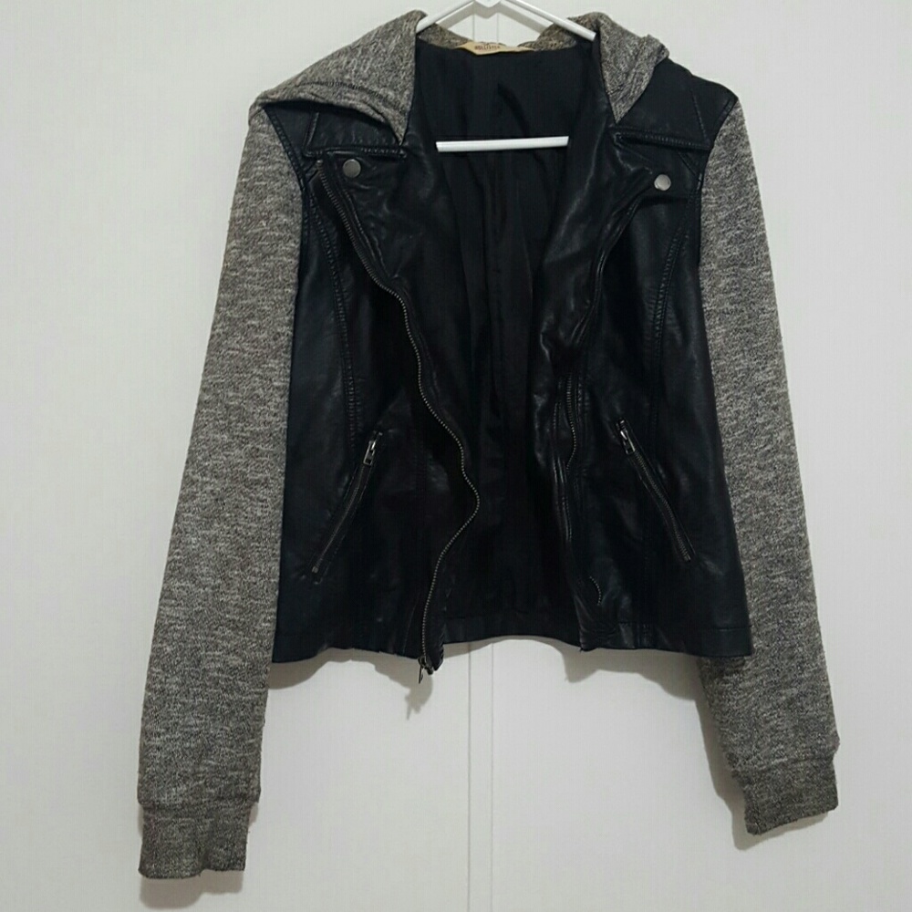 Black Hollister Leather Sweater Jacket